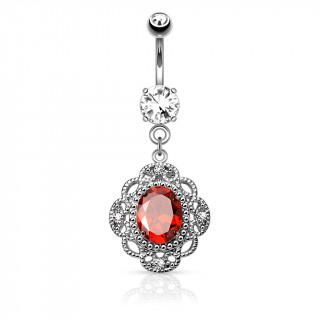 Piercing nombril  pierre ovale  cadre avec entrelacs perls