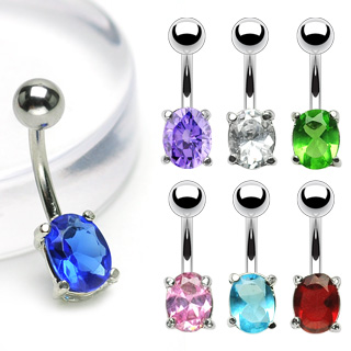 Piercing nombril à pierre ovale facettée