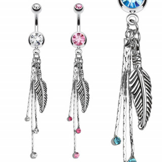 Piercing nombril  plume et chainettes serties