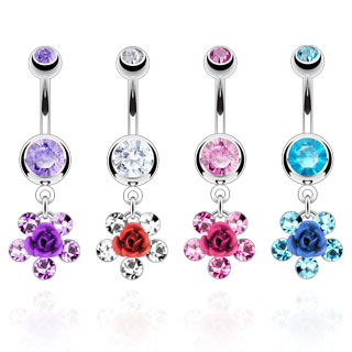 Piercing nombril  rose entoure de cinq pierres