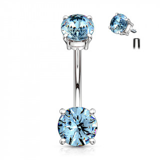 Piercing nombril  zircons prohiminent - Bleu aqua