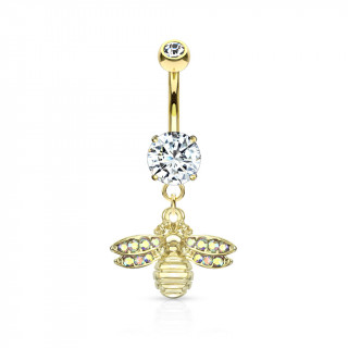 Piercing nombril abeille  ailes strass en pendentif - Dor