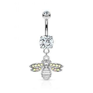 Piercing nombril abeille  ailes strass en pendentif - Gris