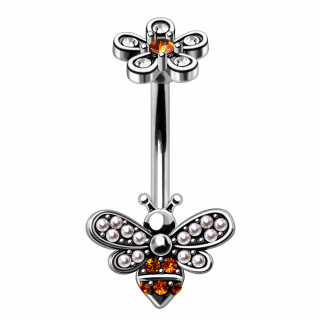 Piercing nombril abeille perle  strass et fleur