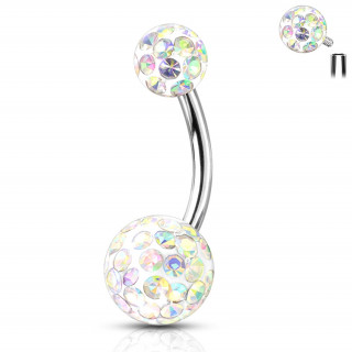 Piercing nombril acier  boules frido (filetage interne) - Aurore Borale