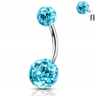 Piercing nombril acier  boules frido (filetage interne) - Bleu aqua