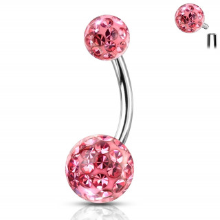 Piercing nombril acier  boules frido (filetage interne) - Rose