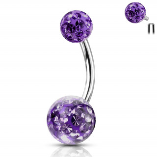 Piercing nombril acier  boules frido (filetage interne) - Violet Tanzanite