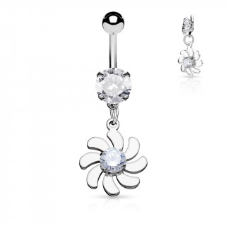 Piercing nombril acier  fleur spirale