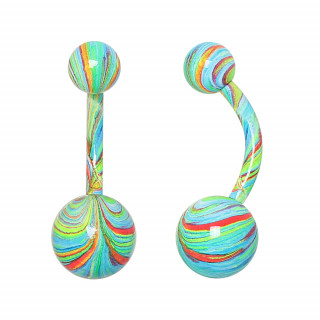 Piercing nombril acier  spirales multicolores