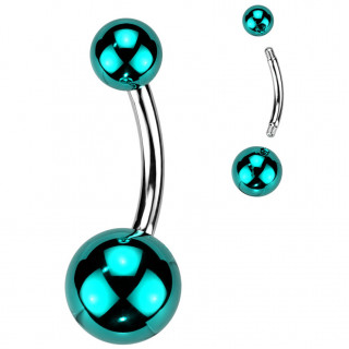 Piercing nombril acier  boules nacres bleue