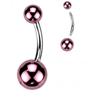 Piercing nombril acier  boules nacres roses