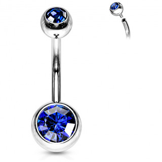 Piercing nombril acier boules serties  filetage interne - Bleu