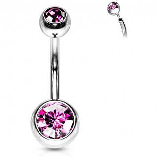 Piercing nombril acier boules serties  filetage interne - Rose