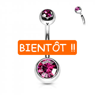 Piercing nombril acier boules serties  filetage interne - Rose Fuchsia