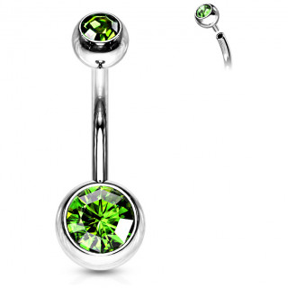 Piercing nombril acier boules serties  filetage interne - Vert