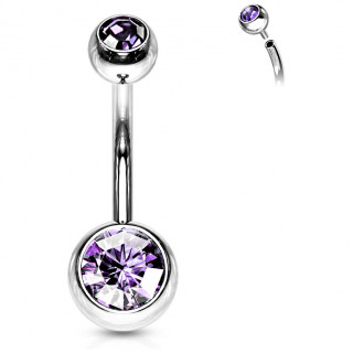 Piercing nombril acier boules serties  filetage interne - Violet Tanzanite