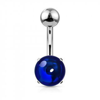 Piercing nombril acier à cabochon Bleu
