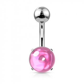 Piercing nombril acier à cabochon Rose