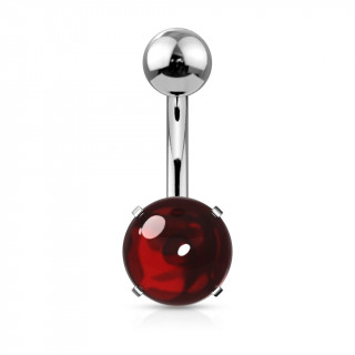 Piercing nombril acier  cabochon Rouge