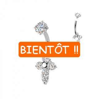 Piercing nombril acier � croix florale �tincelante