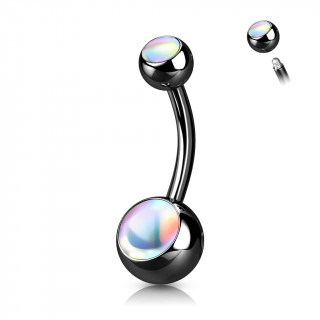 Piercing nombril acier noir à pierre iridescente