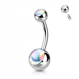 Piercing nombril acier  pierre iridescente claire