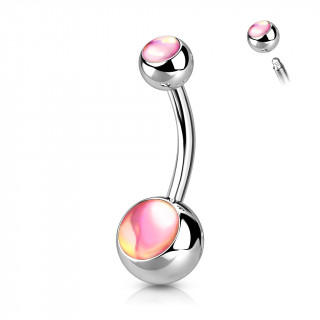 Piercing nombril acier  pierre iridescente rose