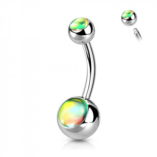 Piercing nombril acier  pierre iridescente verte