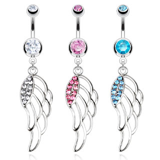 Piercing nombril aile d'ange ajoure et pave de pierres