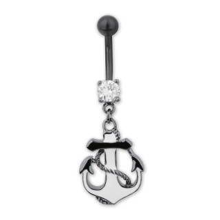 Piercing nombril ancre de marine noire et blanche