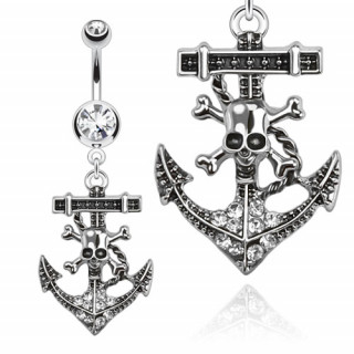Piercing nombril ancre de marine pirate avec tête de mort