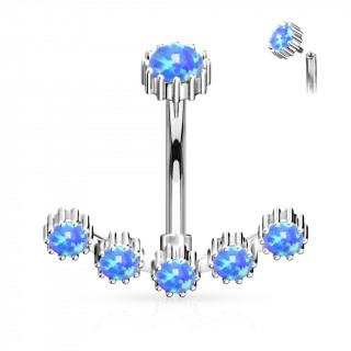 Piercing nombril ancre marine pave d'opales bleues (filetage interne)