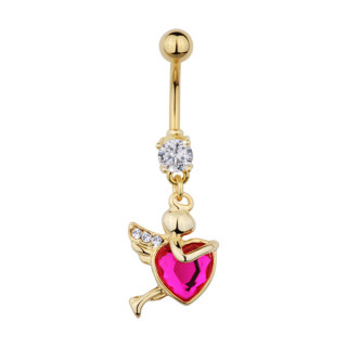 Piercing nombril ange dore avec gros coeur