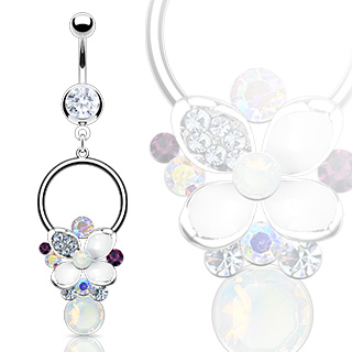 Piercing nombril anneau fleuri multicolore