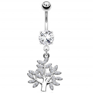 Piercing nombril arbre de vie argent  feuilles strass