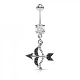 Piercing nombril arc de cupidon  strass noirs