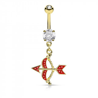 Piercing nombril arc de cupidon plaqu or  strass rouges