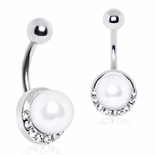 Piercing nombril  arc de strass et perle ivoire