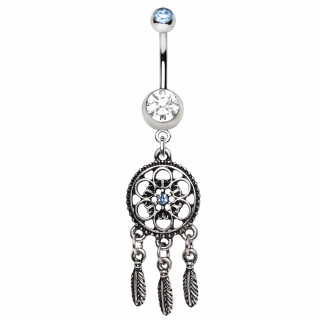 Piercing nombril attape rêves vintage à strass bleu