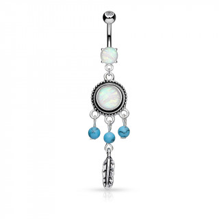 Piercing nombril attrape rves  Opales et perles de turquoise