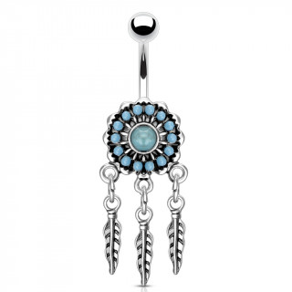 Piercing nombril attrape rves  perles de turquoise