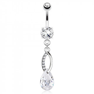 Piercing nombril avec anneau oval  strass et goutte