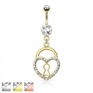 Piercing nombril avec cadenas  coeur de strasses