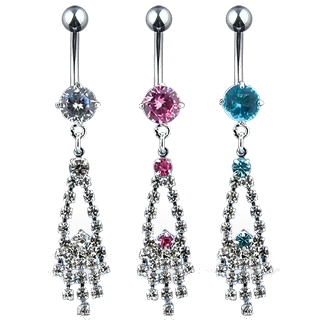 Piercing nombril avec cha�nes de pierres en balance