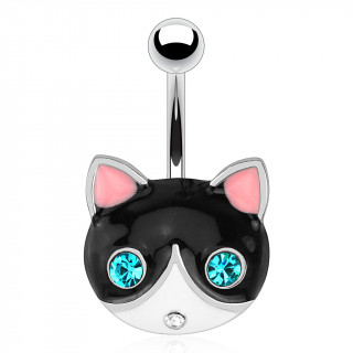 Piercing nombril avec chat noir et blanc