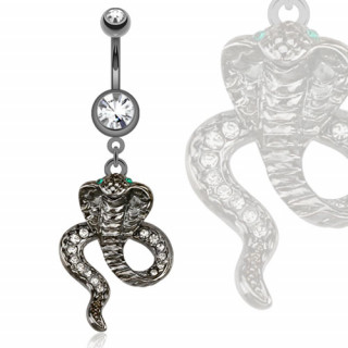 Piercing nombril avec cobra plaqu hmatite et serti