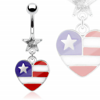 Piercing nombril avec coeur USA et pierre étoilée