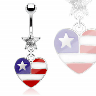 Piercing nombril avec coeur USA et pierre toile