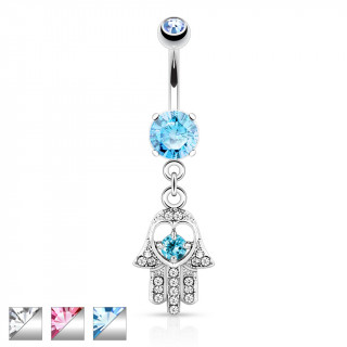 Piercing nombril avec Hamsa / main de Fatima à paume ajourée en coeur